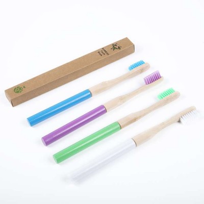 Wholesale Custom Logo Travel Adult Soft Nylon Bristle Round Handle Natural Organic Bamboo Tooth Brush Toothbrush For Hotel