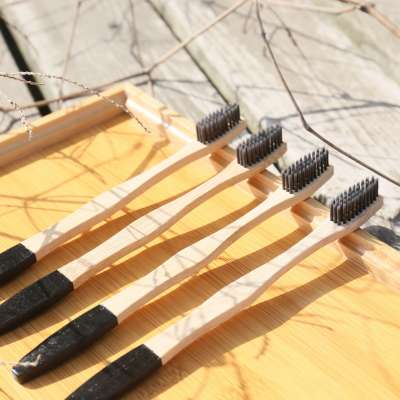 Eco Friendly Corn Starch Teeth Brush Bamboo Fiber Dupont Tynex Wood Black Travel Toothbrush